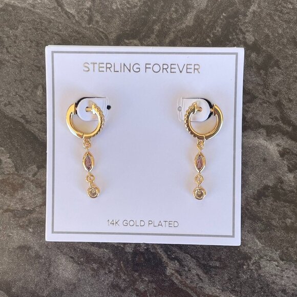Sterling Forever 14K Gold Plated Dangle Earrings With Purple and Clear Gemstones - Picture 4 of 13